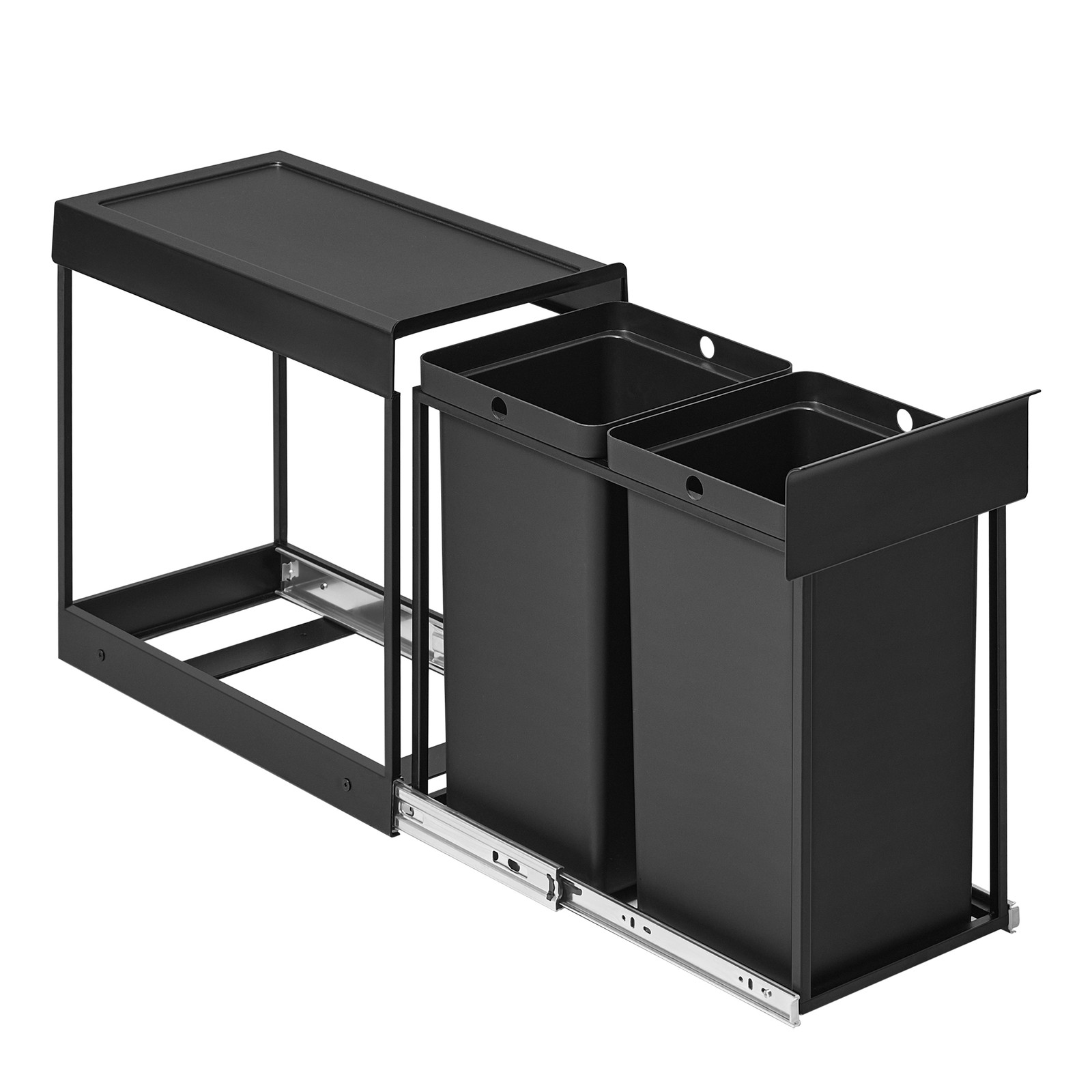 Pull-Out Recycling Bin, Double Compartment Waste Container for Cabinet