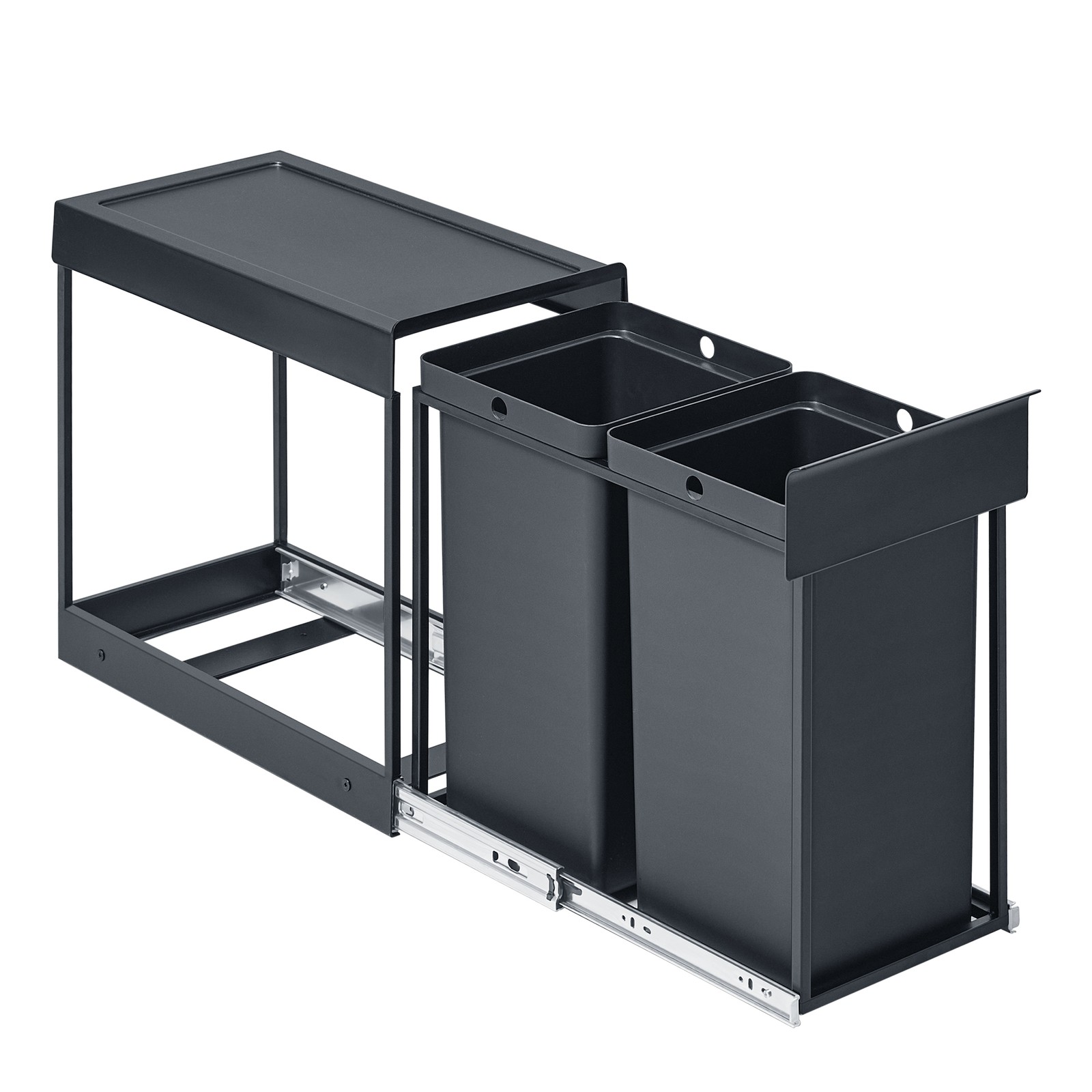 Kitchen Bin for Recycling and Waste 2 x 4 Gallon (15 L) Grey