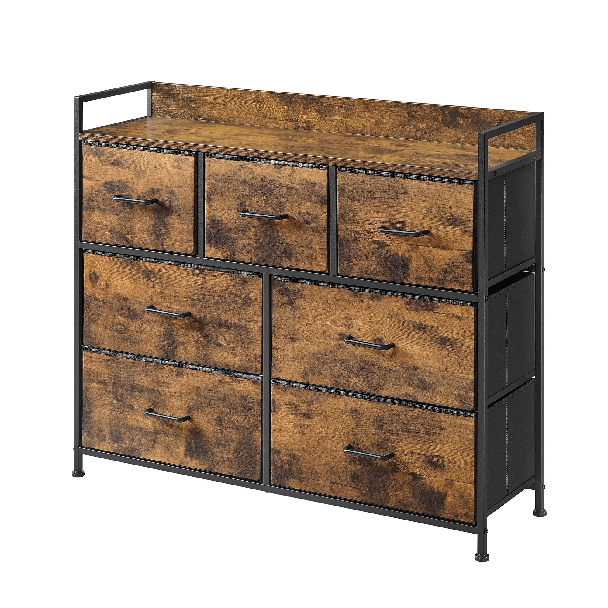 Dresser Cabinet with 7 Fabric Drawers, Metal Frame, Storage Organizer for Bedroom, Rustic Brown and Black