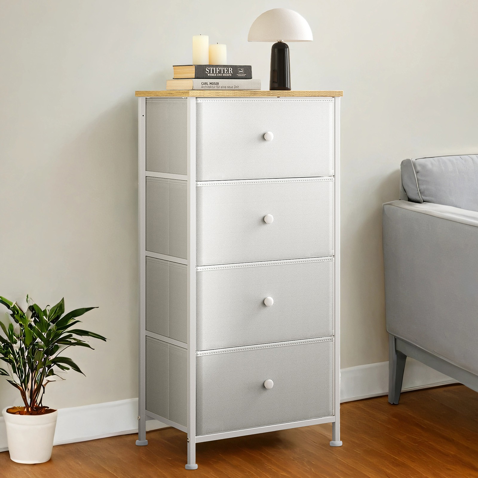 Fabric Dresser for Bedroom, with 4 Drawers, Metal Frame
