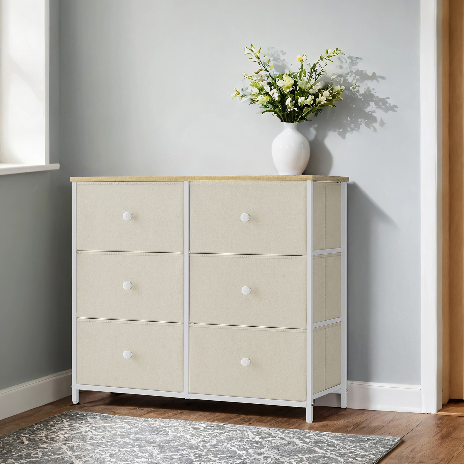 Dresser, 6-Drawer Fabric Storage Unit, Metal Frame