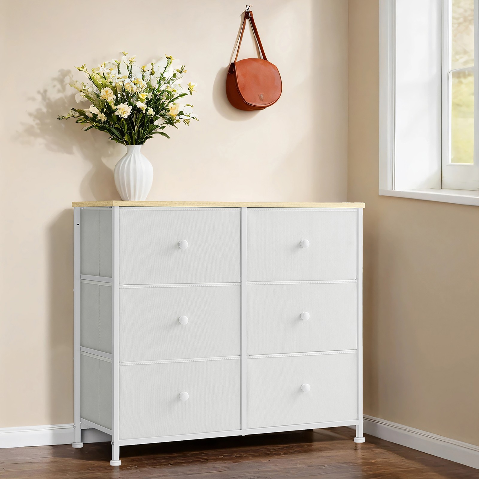 Dresser, 6-Drawer Fabric Storage Unit, Metal Frame Dresser, 6-Drawer Fabric Storage Unit, Metal Frame