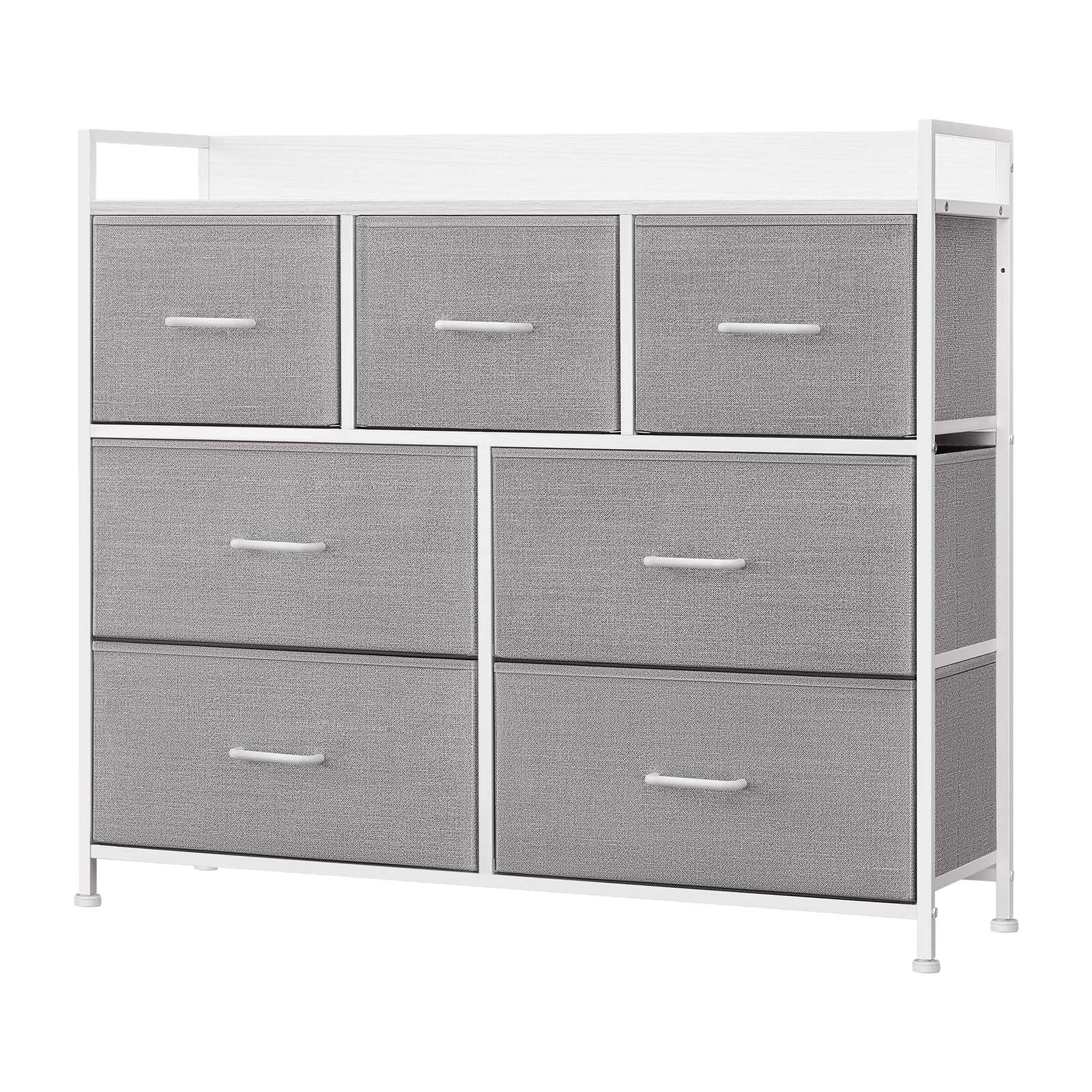 Dresser Cabinet with 7 Fabric Drawers, Metal Frame, Storage Organizer for Bedroom, Grey and White Dresser Cabinet with 7 Fabric Drawers, Metal Frame, Storage Organizer for Bedroom, Grey and White