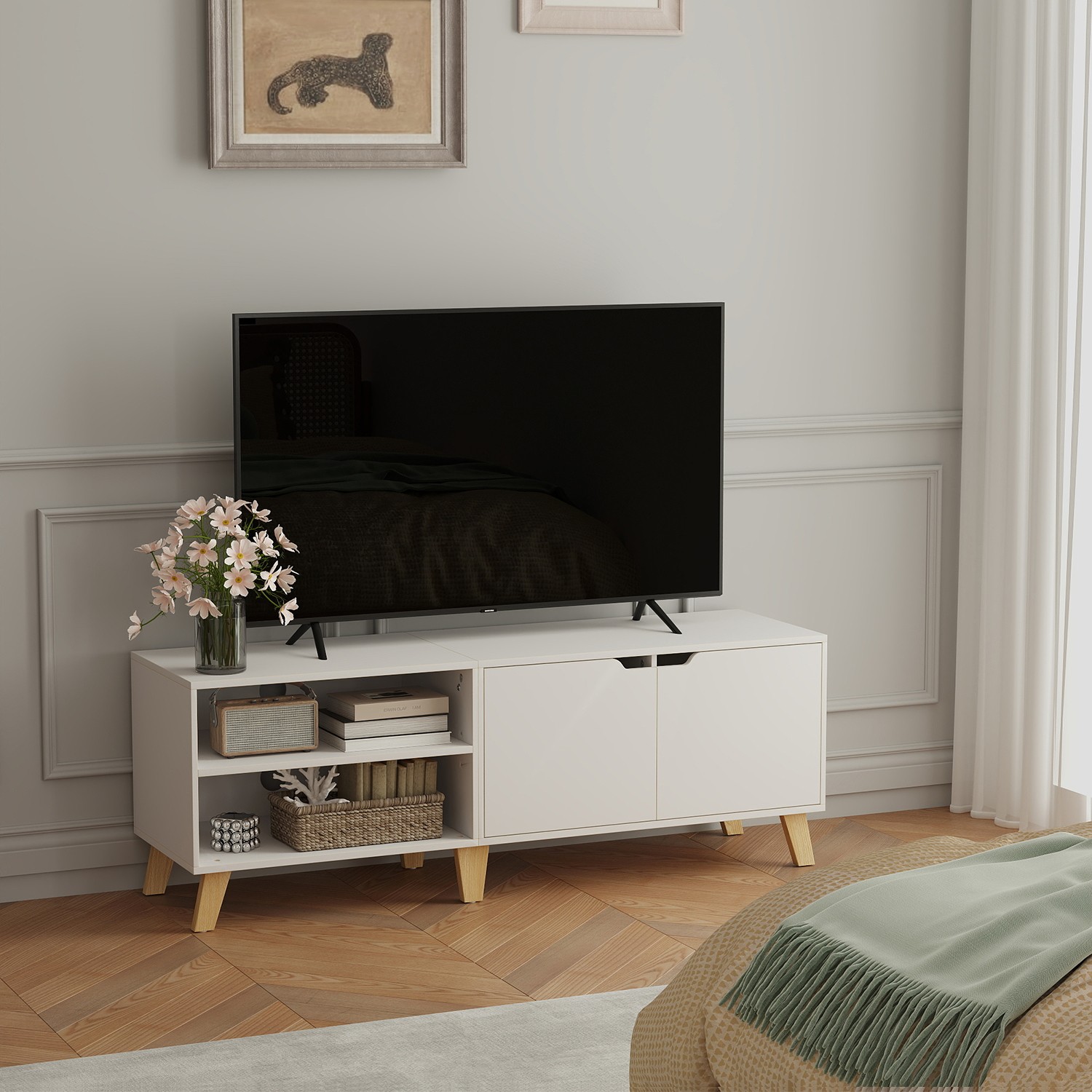 TV Cabinet, 140 cm Long TV Stand with 2 Doors, for TVs up to 60 Inches TV Cabinet, 140 cm Long TV Stand with 2 Doors, for TVs up to 60 Inches