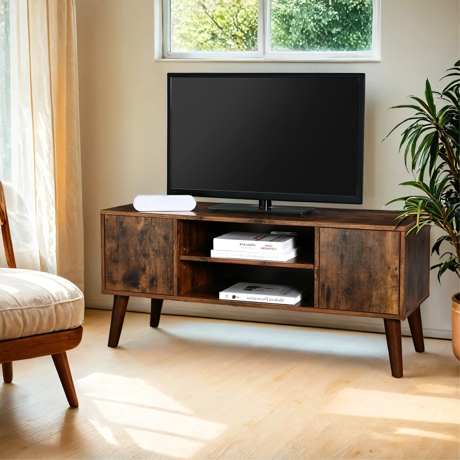 Retro TV Stand, TV Console for TVs up to 43 Inches, Mid-Century Modern Entertainment Center for Flat Screen TV