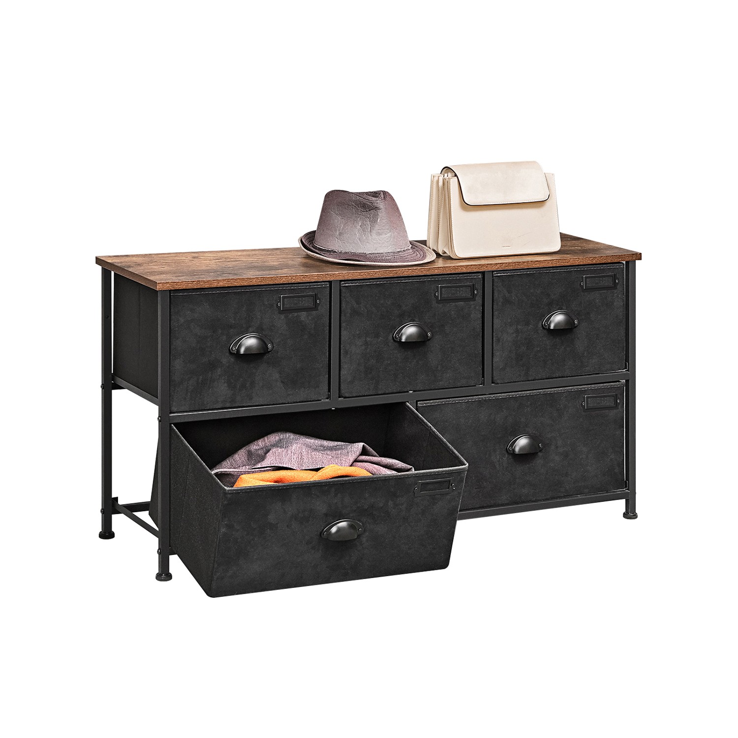 Fabric Chest of Drawers, Bedroom Storage Unit, Wide Dresser Cabinet with 5 Drawers for Closet Living Room