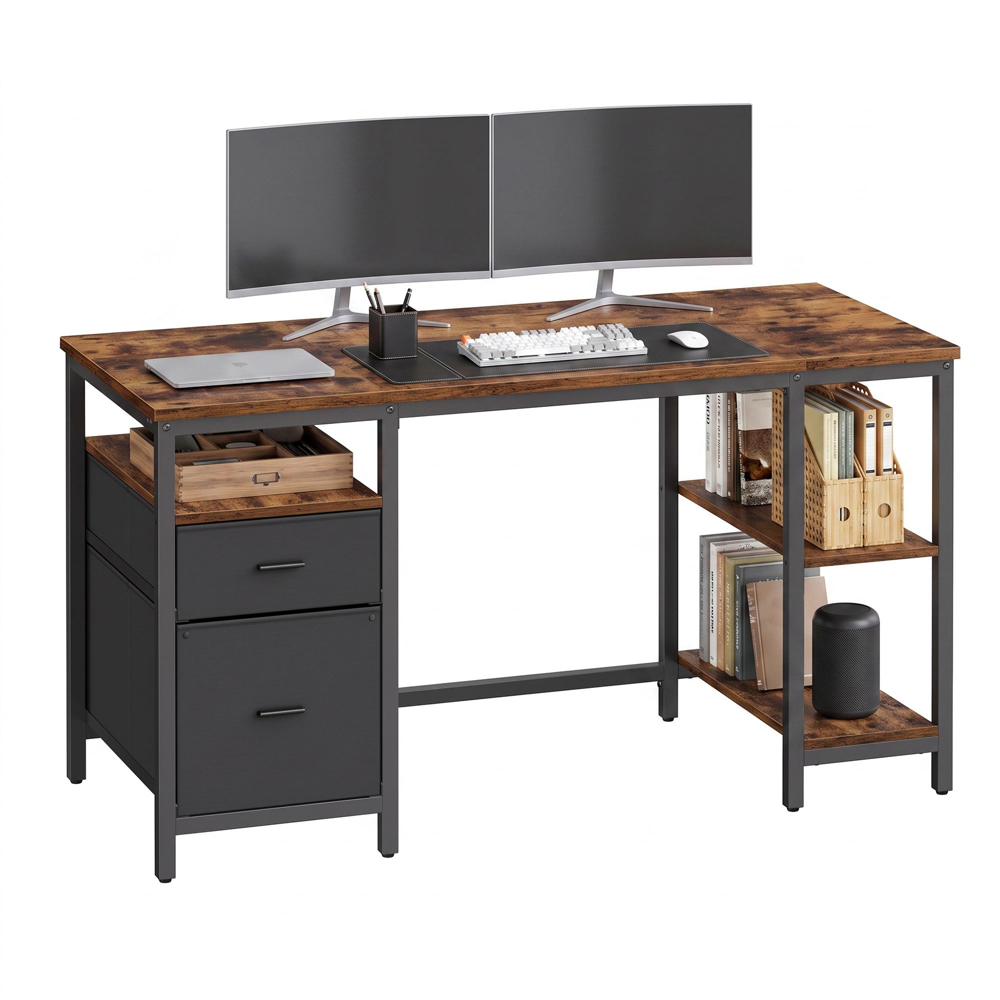 Office Computer Desk, with 3 Shelves, 2 Drawers, Writing Desk for Home Office Office Computer Desk, with 3 Shelves, 2 Drawers, Writing Desk for Home Office