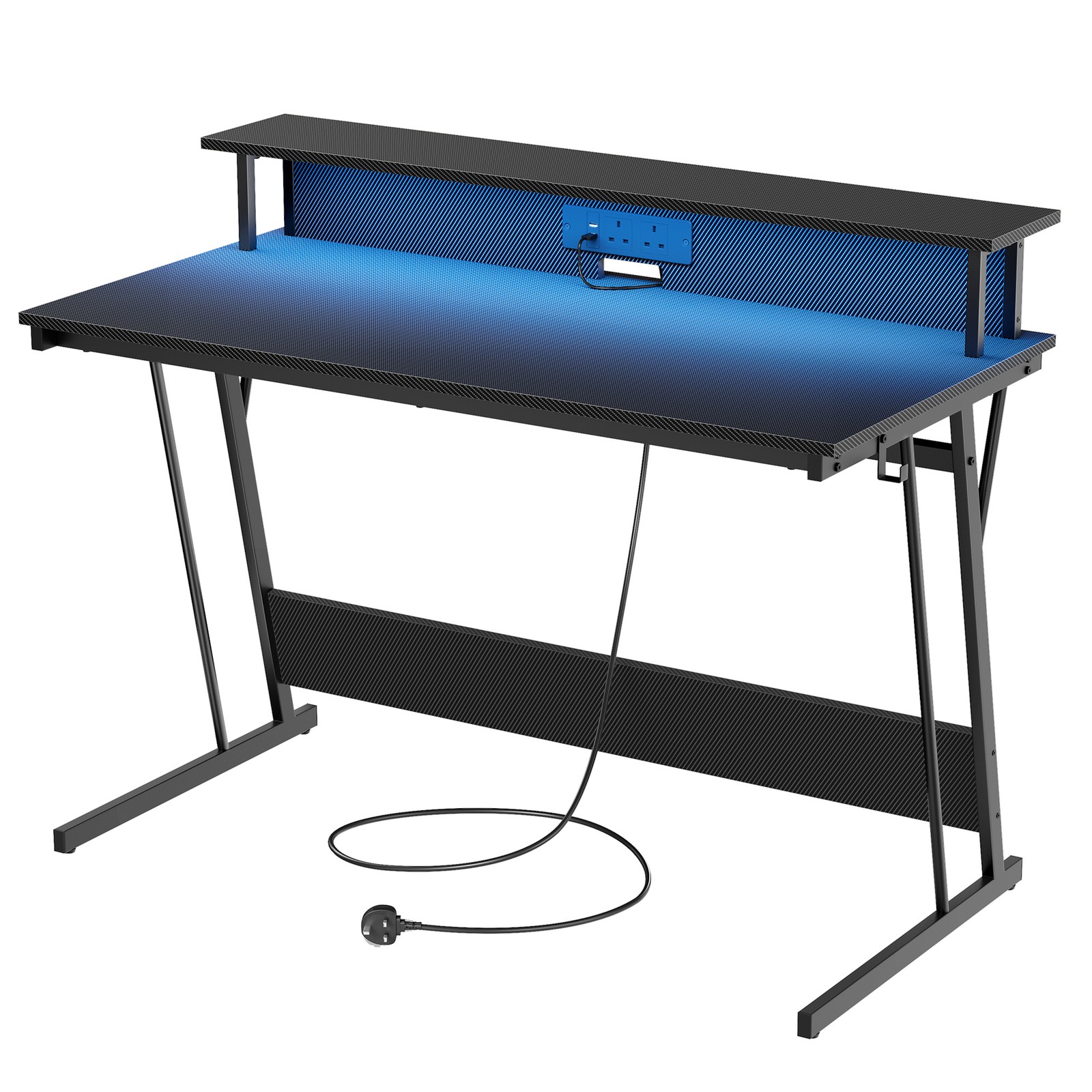 Computer Desk, Gaming Table with LED Lights and Built – in Power Outlets, with Monitor Shelf Computer Desk, Gaming Table with LED Lights and Built – in Power Outlets, with Monitor Shelf