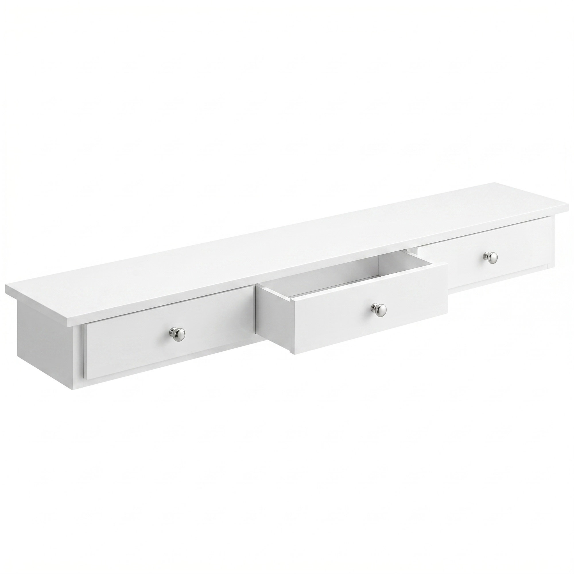 Floating Shelf with 3 Drawers, Wall Storage Unit, White