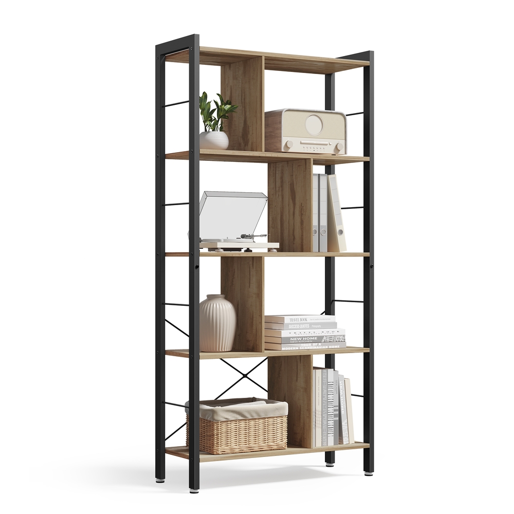 5-Tier Standing Bookshelf Camel Brown and Ink Black 5-Tier Standing Bookshelf Camel Brown and Ink Black