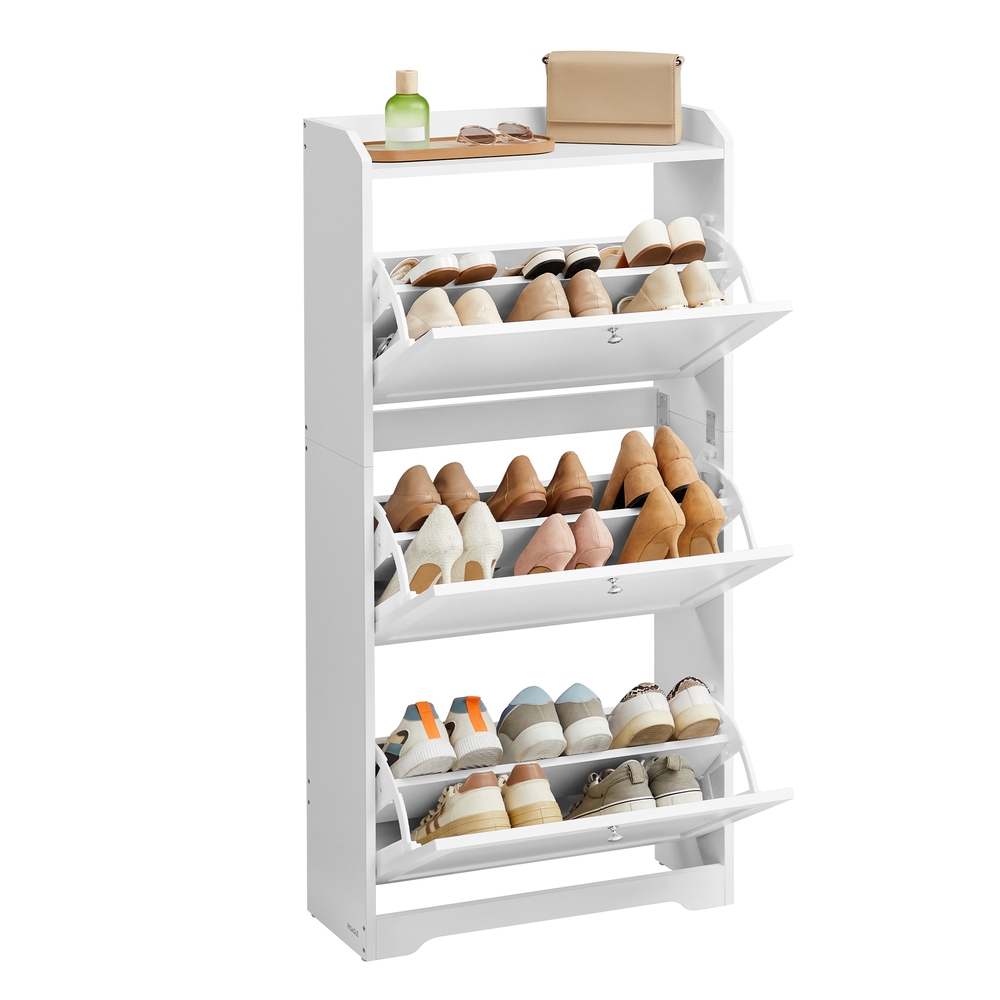 Shoe Cabinet, 3 Flip Drawers, 24 x 60 x 121.2 cm, Cloud White