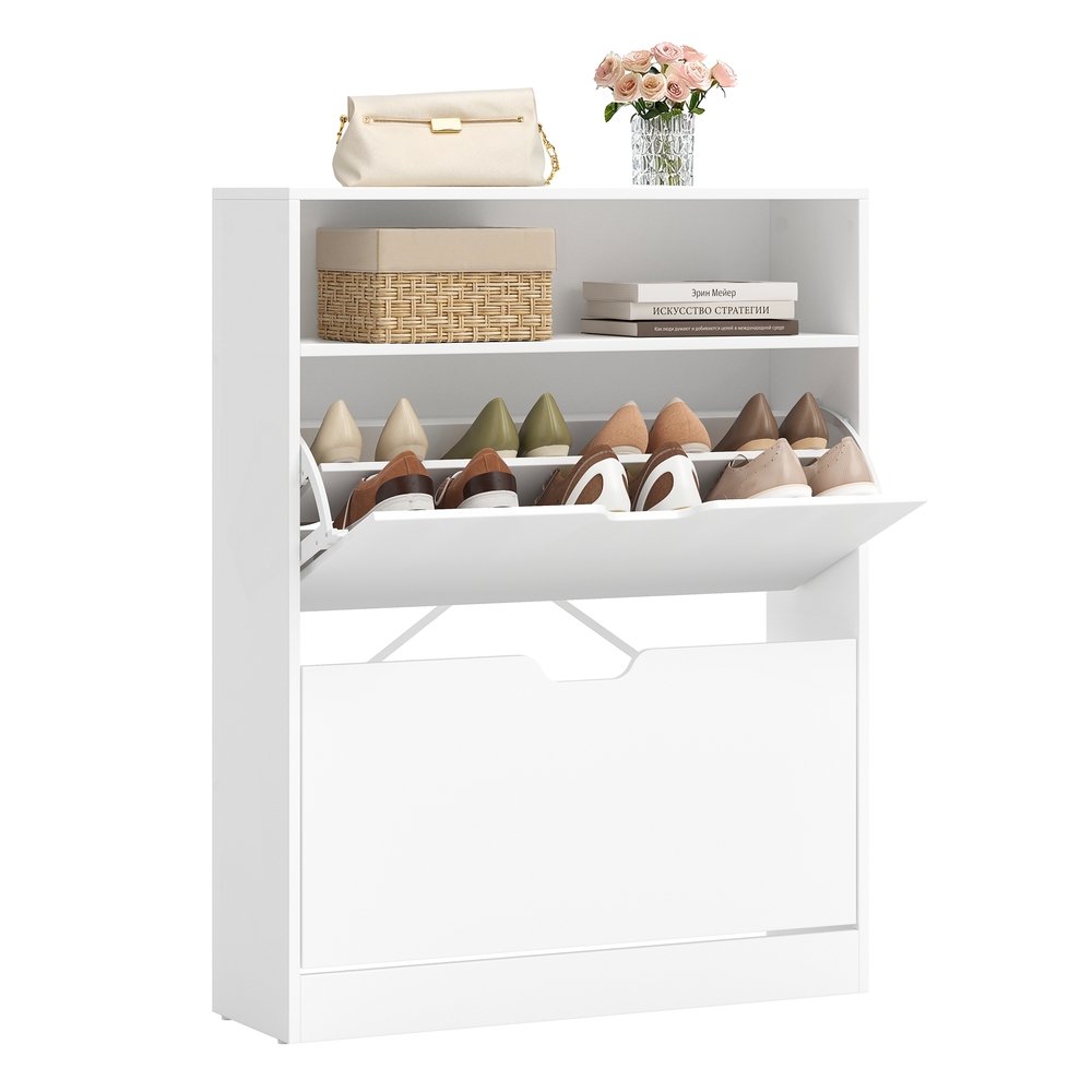 3-Tier Shoe Cabinet with 2 Flip Doors Cloud White 3-Tier Shoe Cabinet with 2 Flip Doors Cloud White