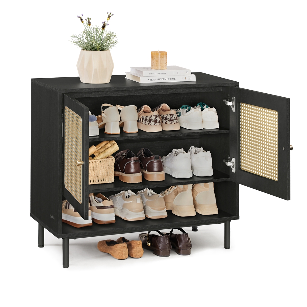 3-Tier Boho Style Shoe Storage Organiser , Ash Black