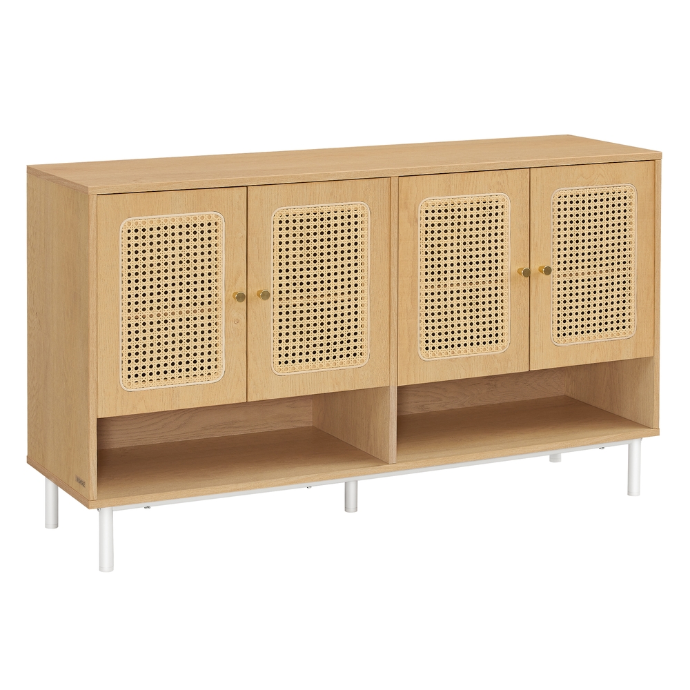 120 cm Wide Shoe Cabinet with Rattan-Look Doors Oak Beige