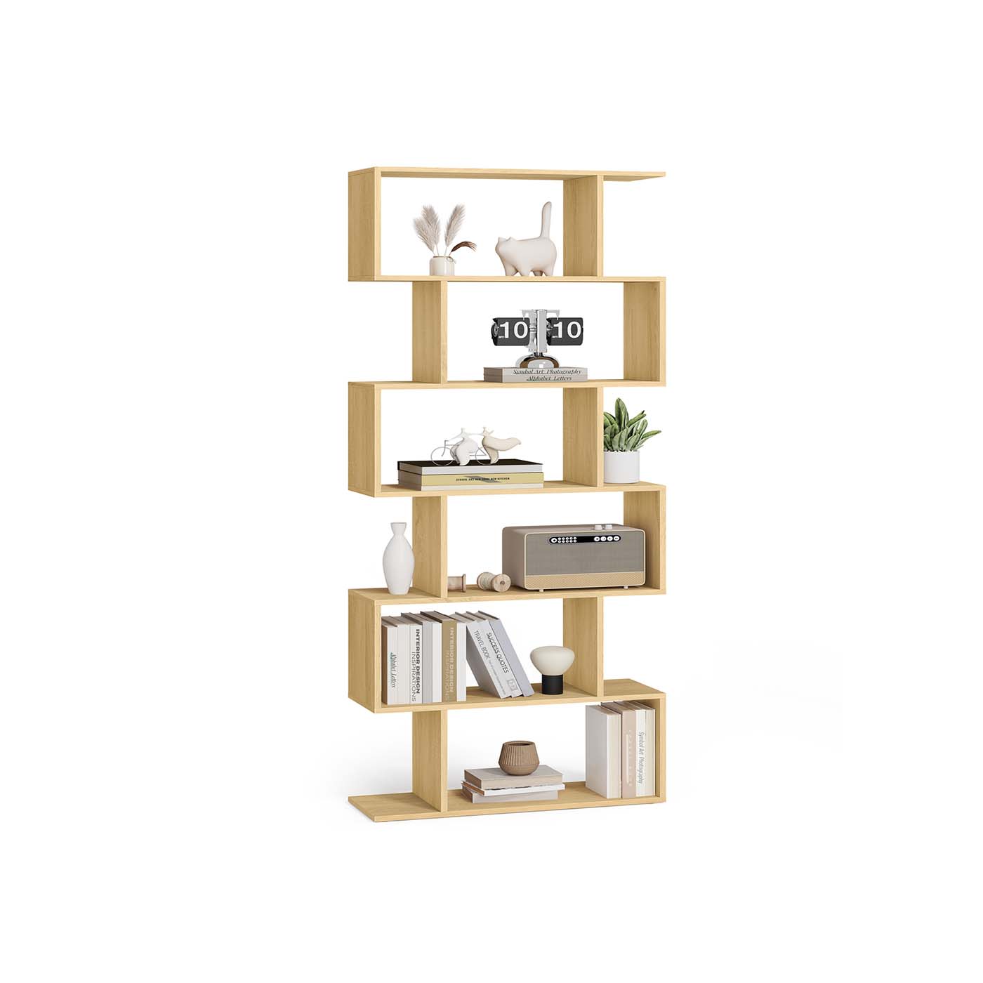 6-Tier Freestanding Cube Display Shelf Natural Oak