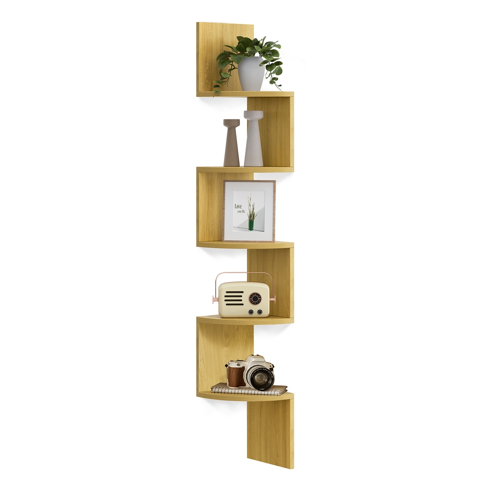 5-Tier Wall-Mounted Corner Shelf Natural Oak