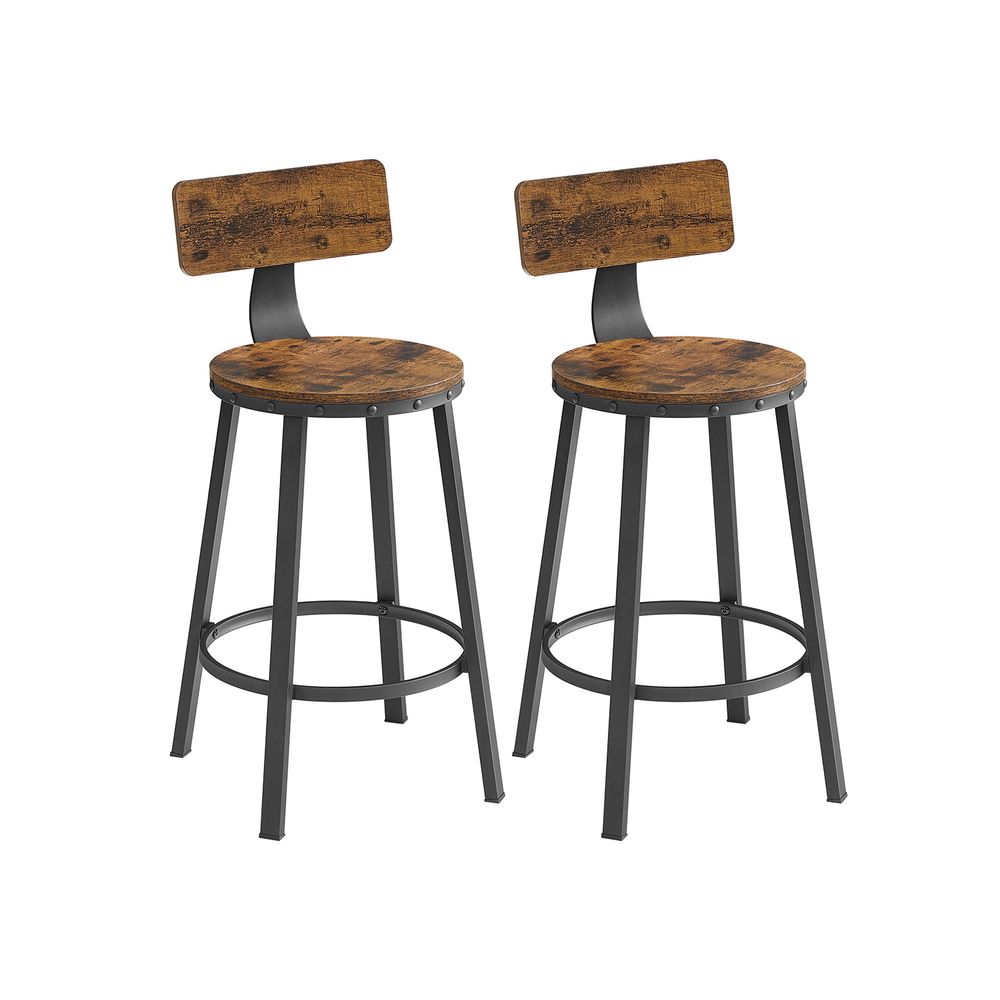 Set of 2 Bar Stools with Backrests Rustic Brown and Black Set of 2 Bar Stools with Backrests Rustic Brown and Black