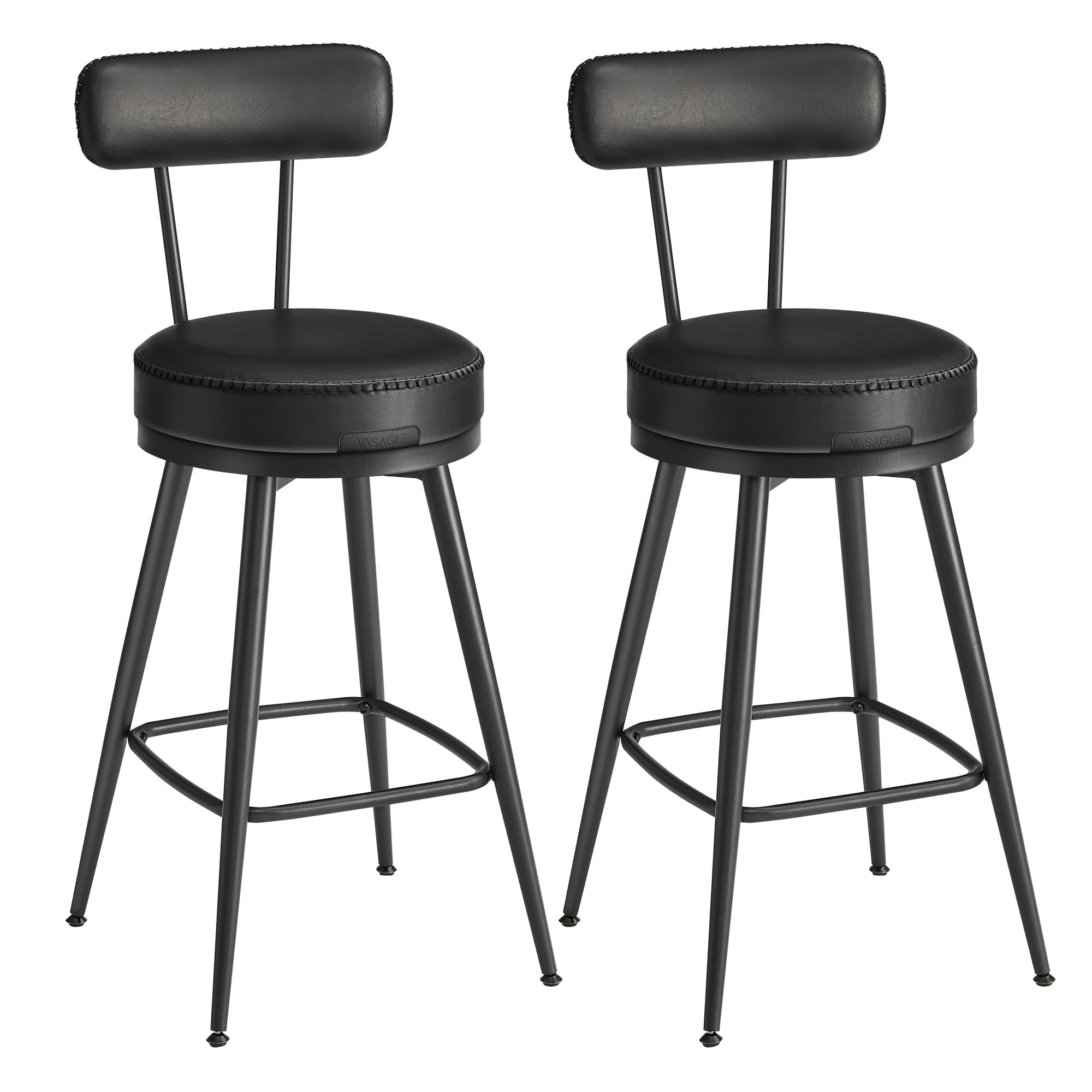Modern Swivel Bar Stools Set of 2 – Mid-Century Leather Counter Chairs 65cm Tall for Kitchen & Home Bars