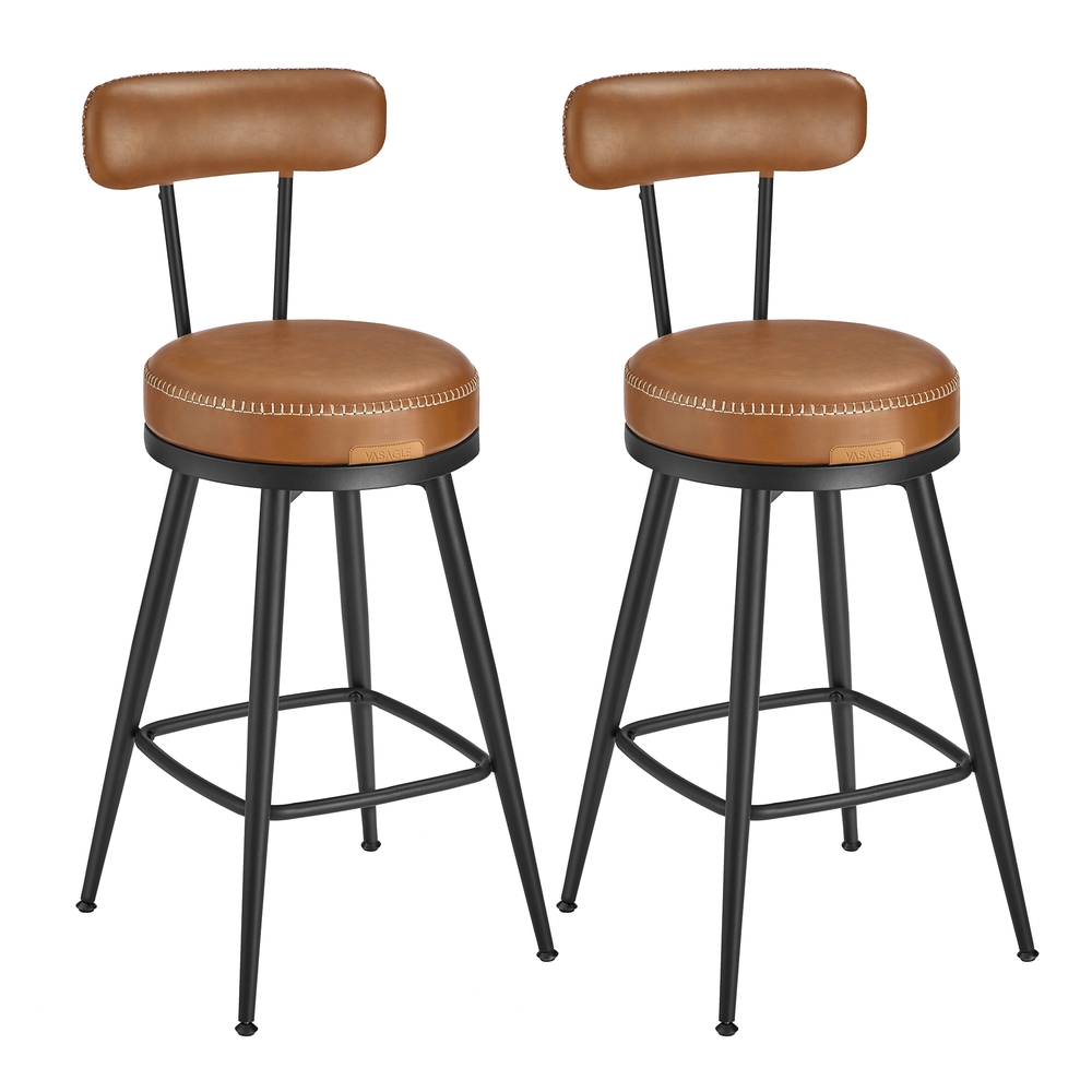 Modern Swivel Bar Stools Set of 2 – Mid-Century Leather Counter Chairs 65cm for Kitchen & Home Bars