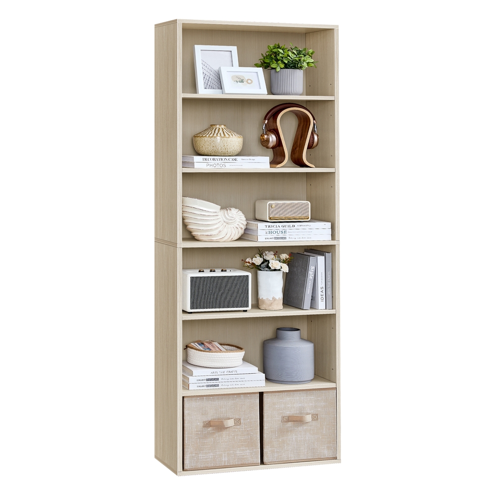 Bookcase 6-Tier Bookshelf Open Storage 24 x 60 x 178.5 cm Natural Beige