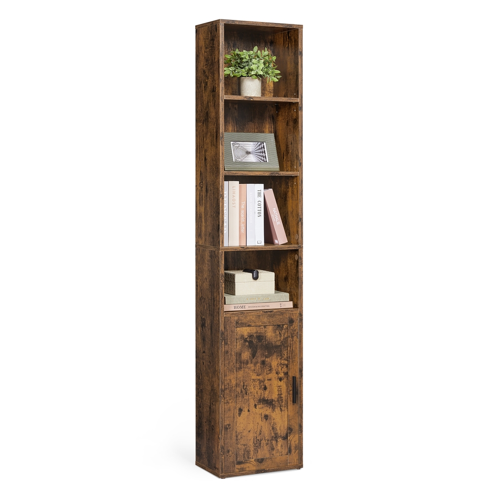 Tall Wooden Bookcase with Door Rustic Brown