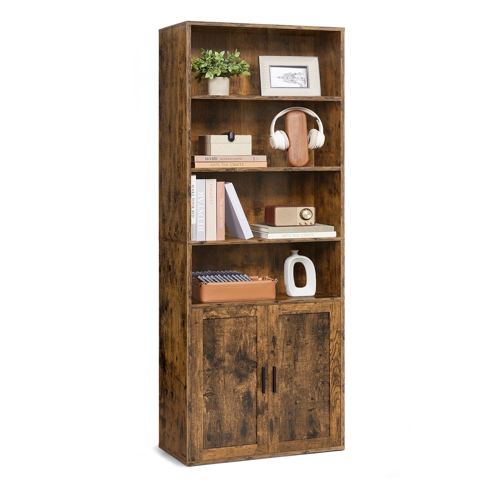 Tall Wooden Bookcase with Door Rustic Brown Tall Wooden Bookcase with Door Rustic Brown