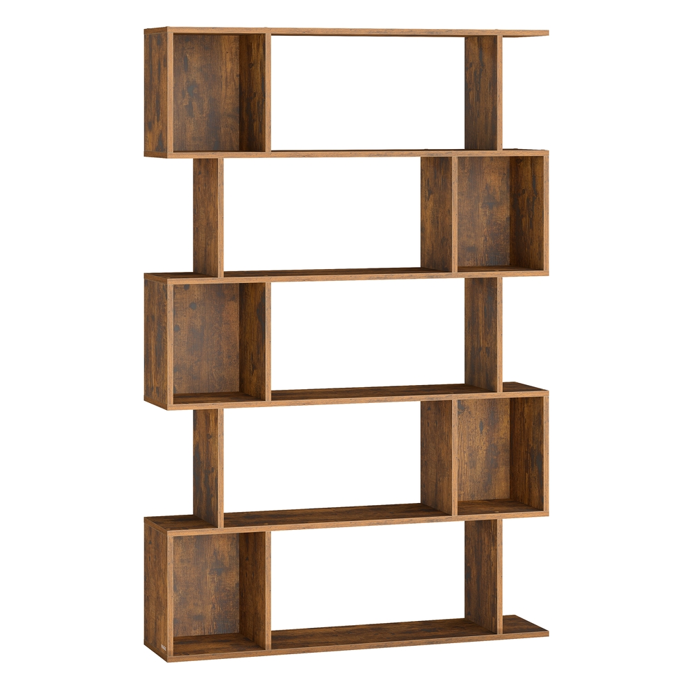 5-Tier Wooden Bookshelf with Open Compartments Rustic Brown