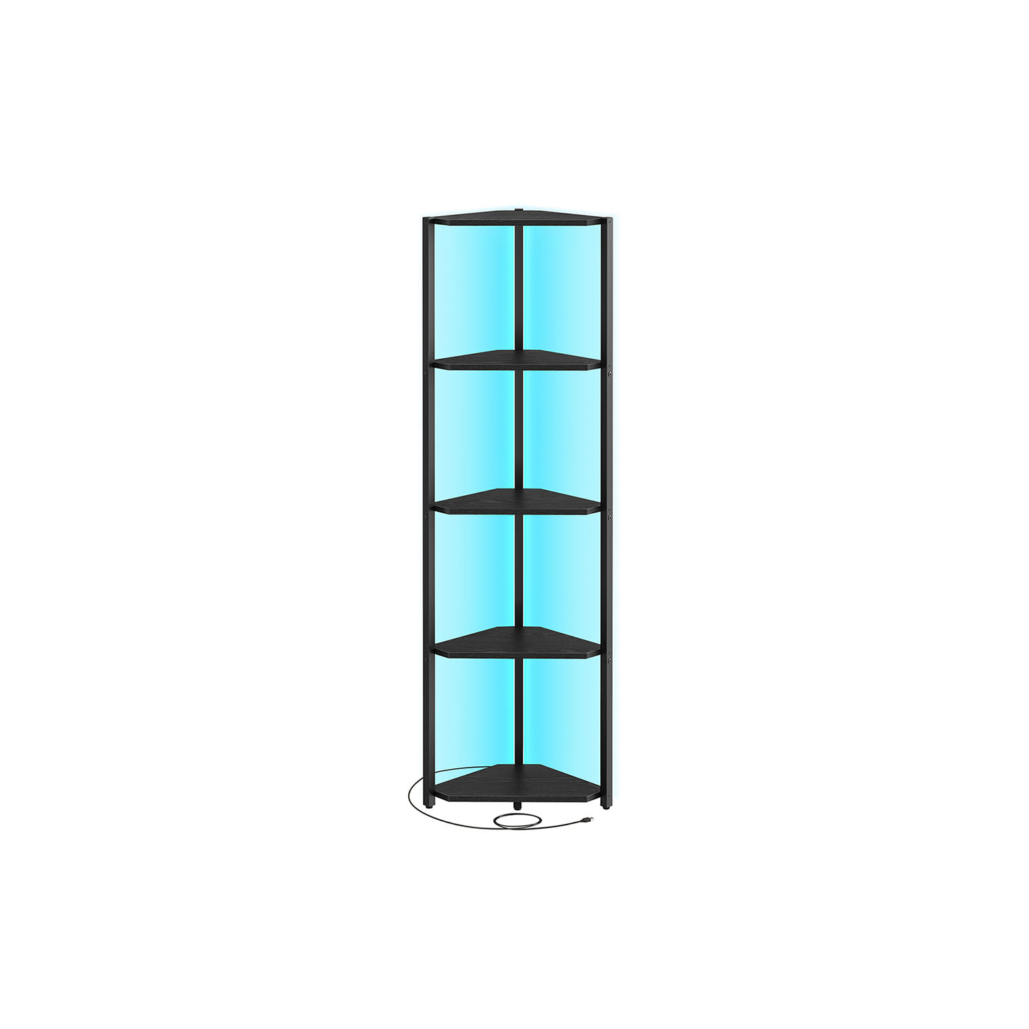 5-Tier Corner Shelf, Bookcase with Adjustable LED Lights Ebony Black