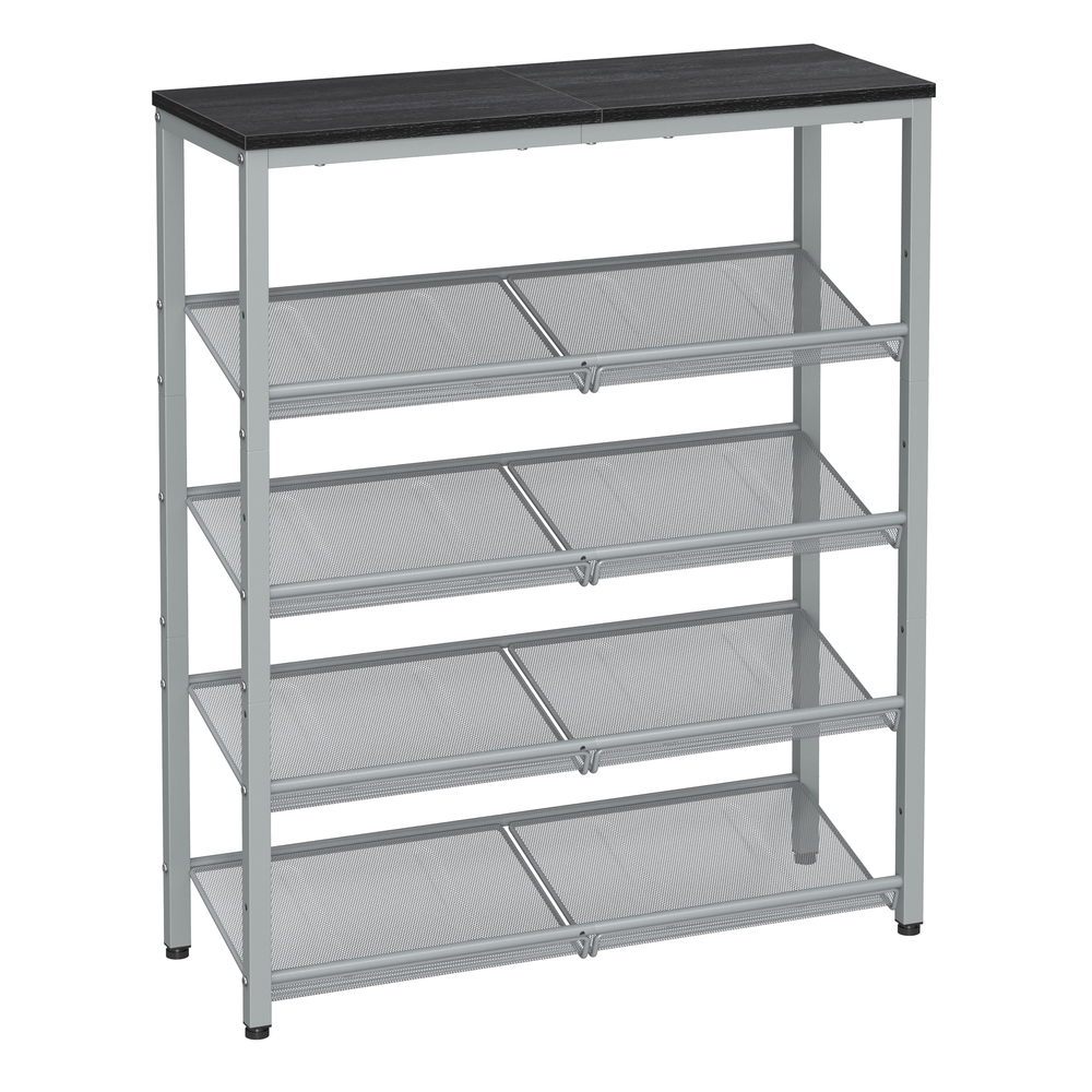 VASAGLE Industrial 5-Tier Steel Shoe Rack with Mesh Shelves, Wide Top Storage for Entryway/Hallway, Space-Saving Design in Charcoal Grey and Metallic Silver