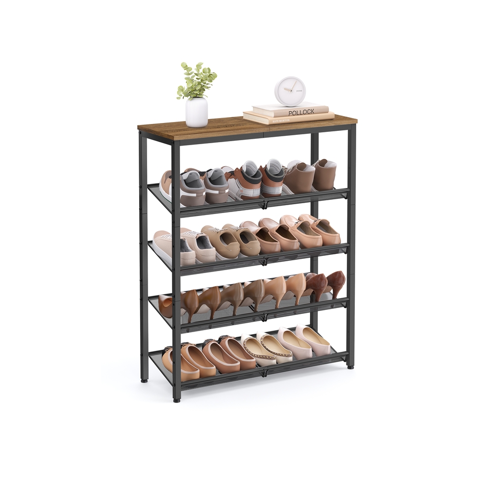 Shoe Rack 5-Tier Shoe Storage with Shelves Honey Brown and Ink Black Shoe Rack 5-Tier Shoe Storage with Shelves Honey Brown and Ink Black