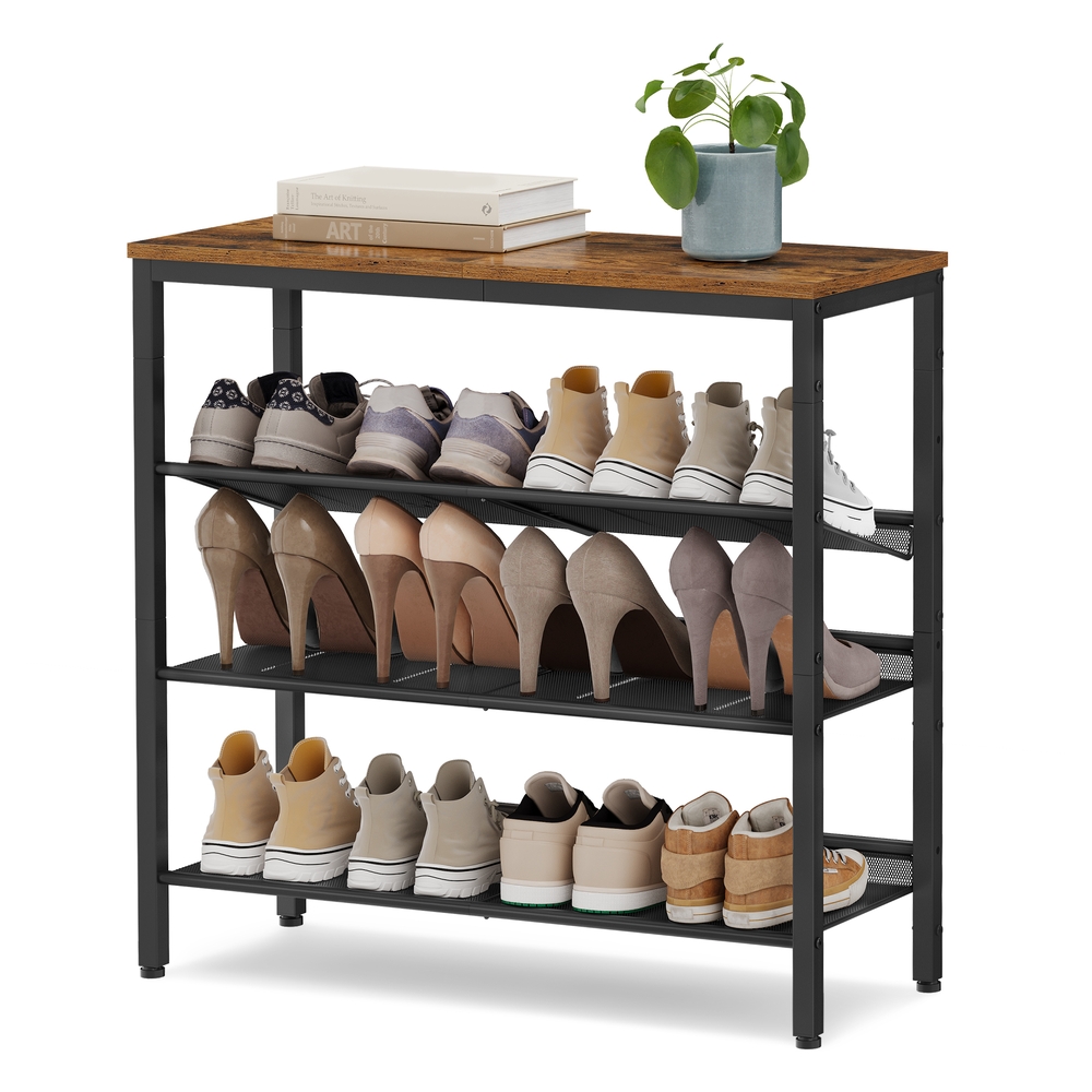 4-Tier Metal Expandable Shoe Rack with Adjustable Mesh Shelves