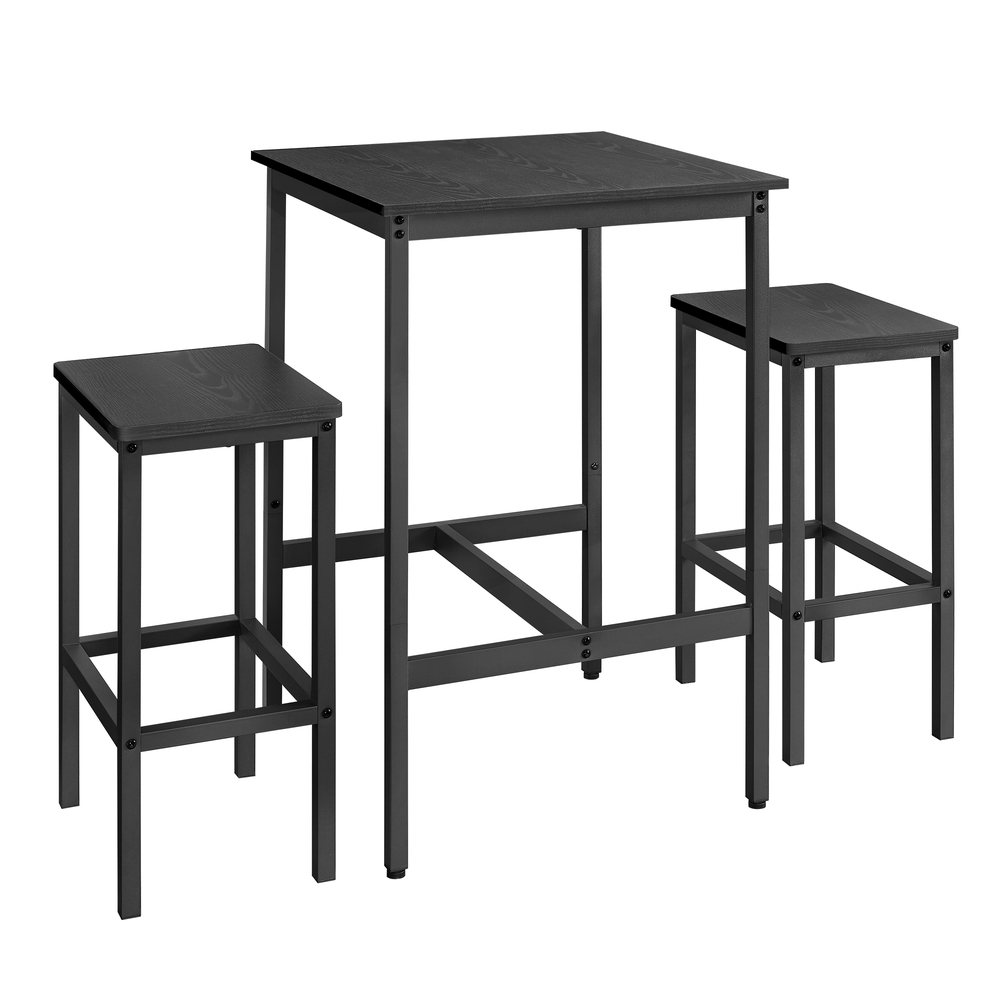 Bar Table and Chairs Set Ebony Black and Ink Black