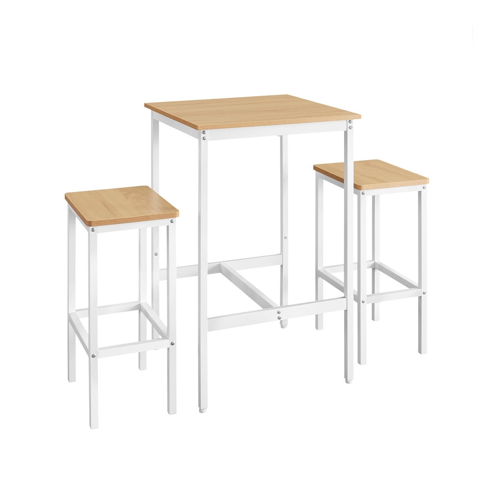 Square Bar Table with 2 Bar Stools Golden Oak and Cloud White