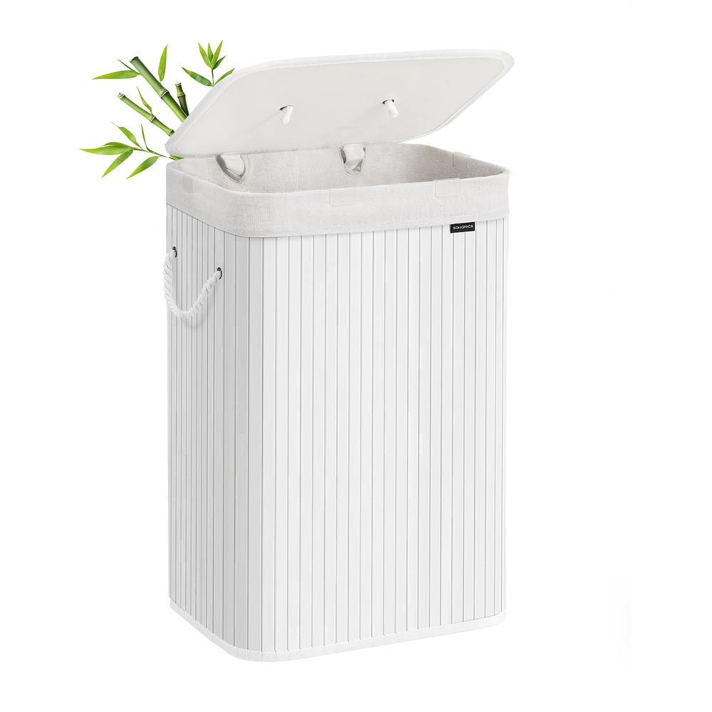 72L Bamboo Laundry Basket with 3 Handles Cloud White