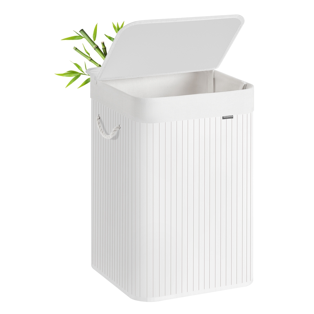 Laundry Basket 95 L Foldable Removable and Machine Washable Liner Bag White