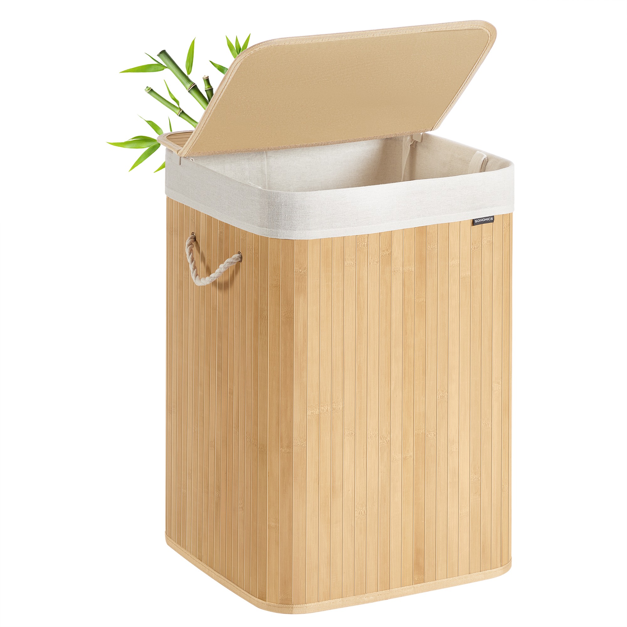 Laundry Basket 95 L Foldable Removable and Machine Washable Liner Bag Natural