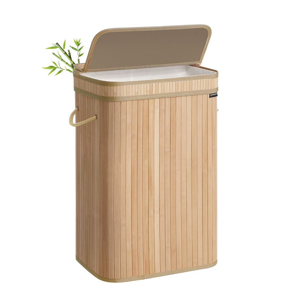 Bamboo Laundry Hamper, 72 L, Removable Liner, Natural Beige