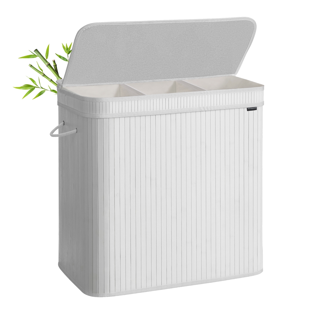 150 L Bamboo Laundry Hamper with Handles Cloud White