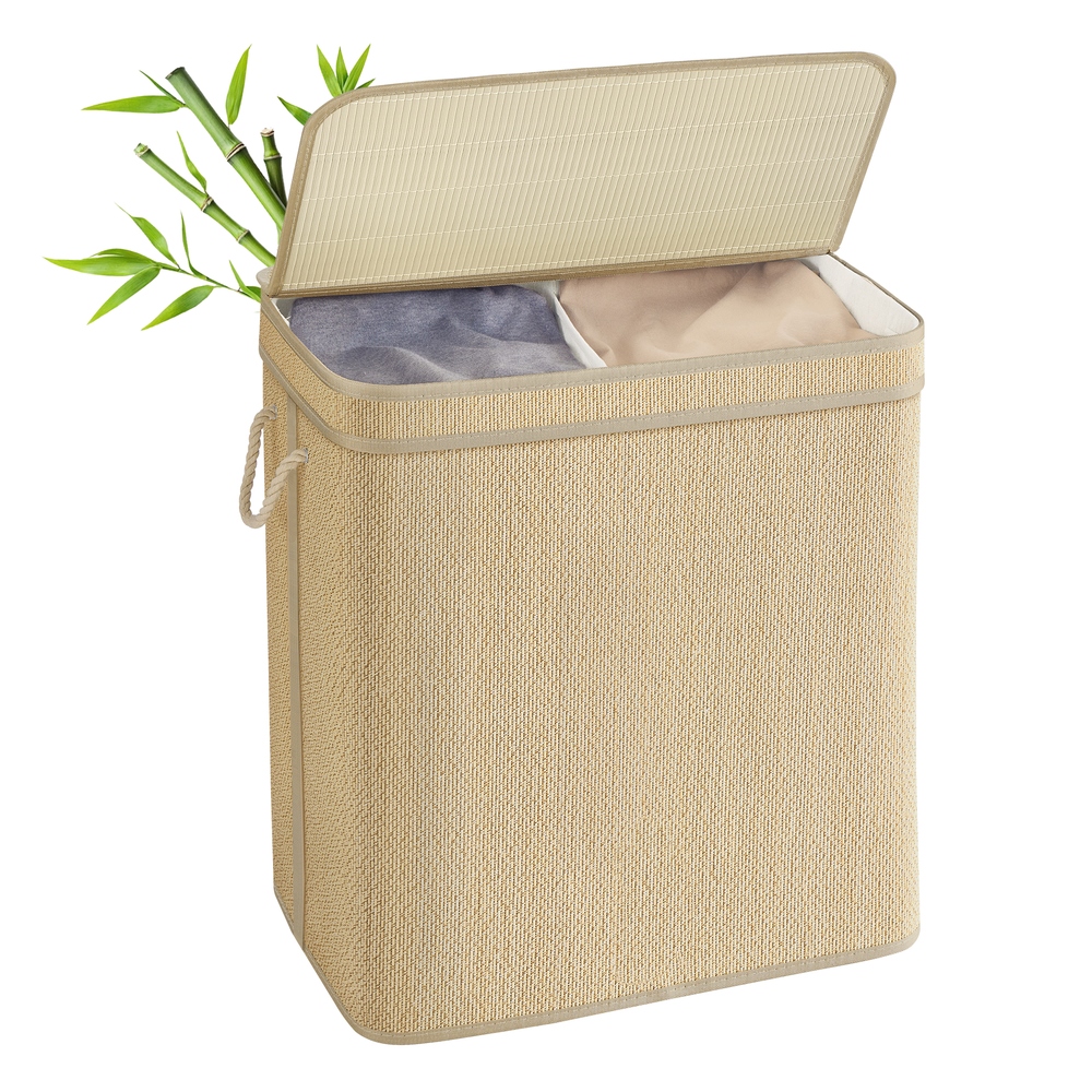 Laundry Basket 130 L Bamboo Clothes Organiser Natural Colour