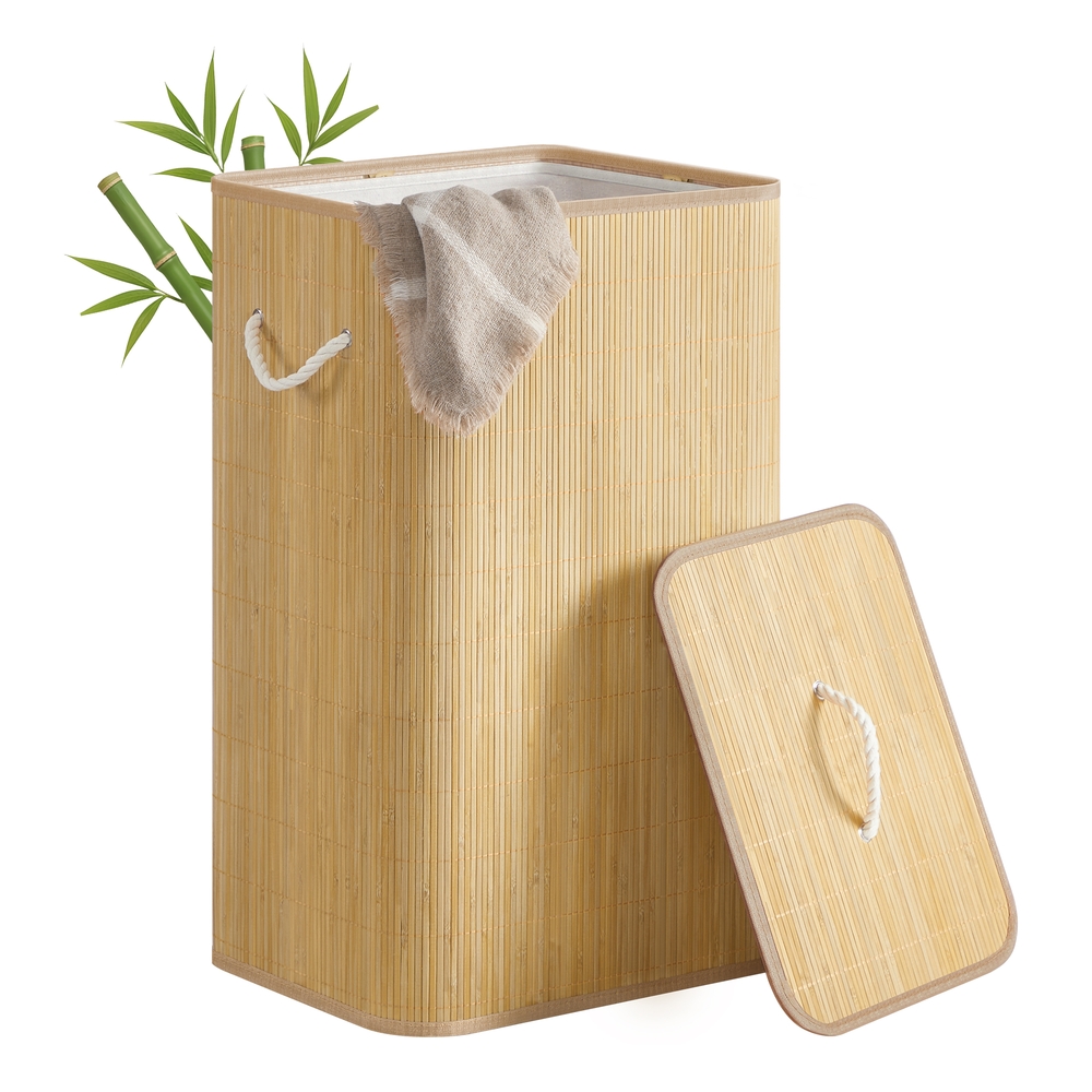 90L Bamboo laundry basket with lid and washable liner Natural Colour 90L Bamboo laundry basket with lid and washable liner Natural Colour