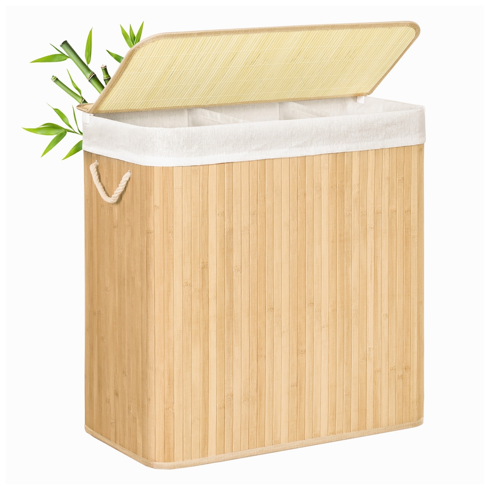 Laundry Basket 150 L 3 Compartments Wood Colour