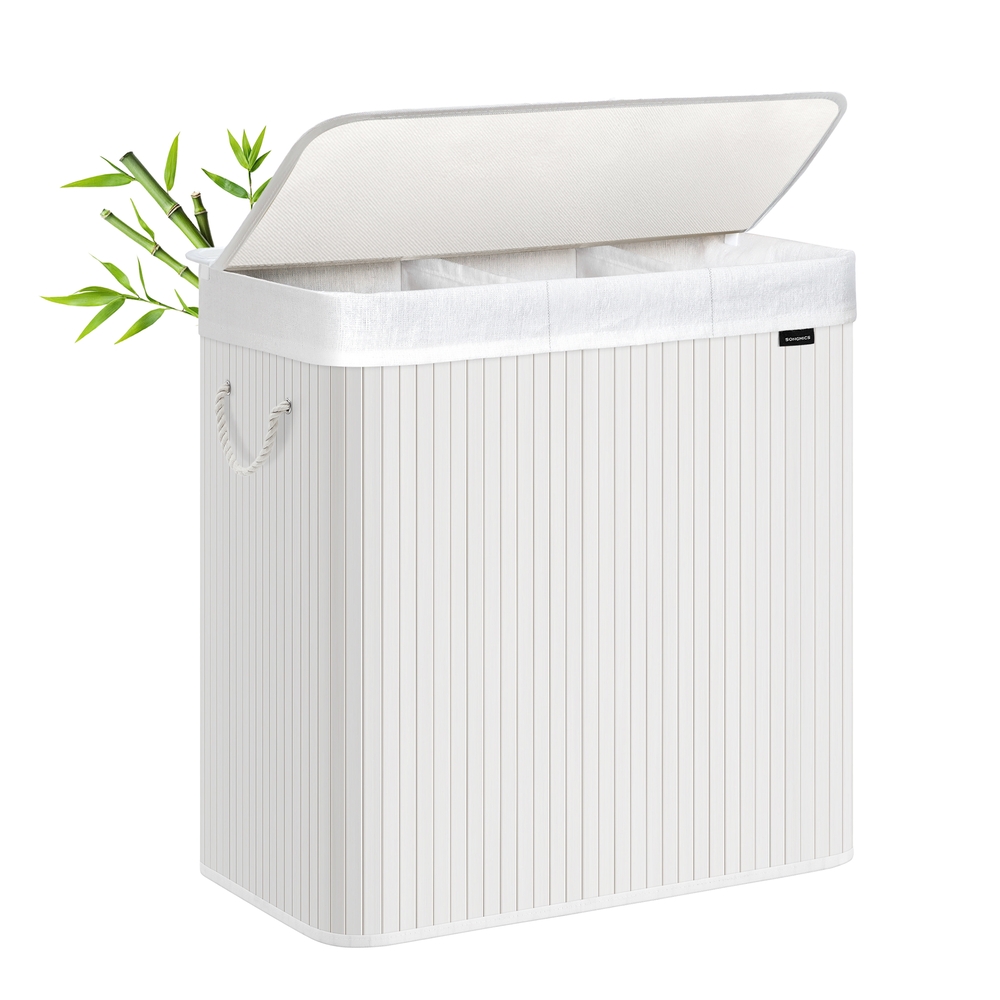 150L Laundry Hamper Basket with 3 Sections Cloud White