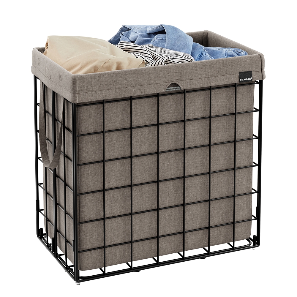 110L Laundry Basket Black and Camel Brown