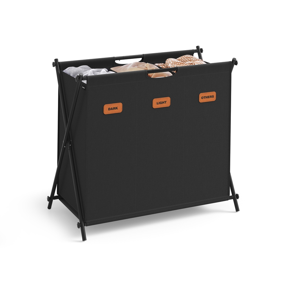 135 L Laundry Hamper with 3 Sections and X-Frame Ink Black