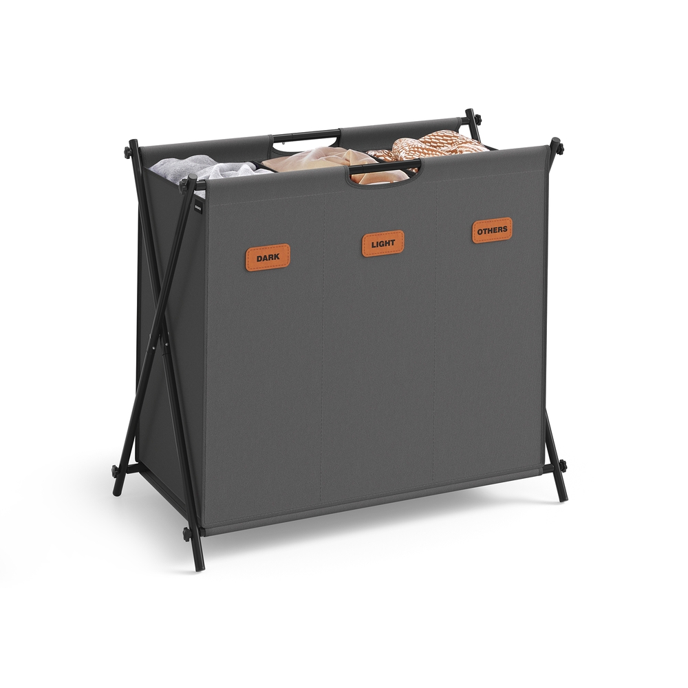 135 L Laundry Hamper with 3 Sections and X-Frame Slate Grey