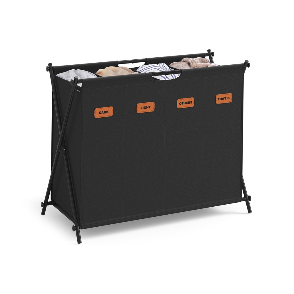 155 L Laundry Hamper with 4 Sections and X-Frame Ink Black