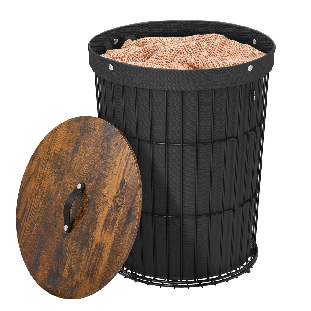 Round Laundry Hamper with Lid Ink Black Round Laundry Hamper with Lid Ink Black