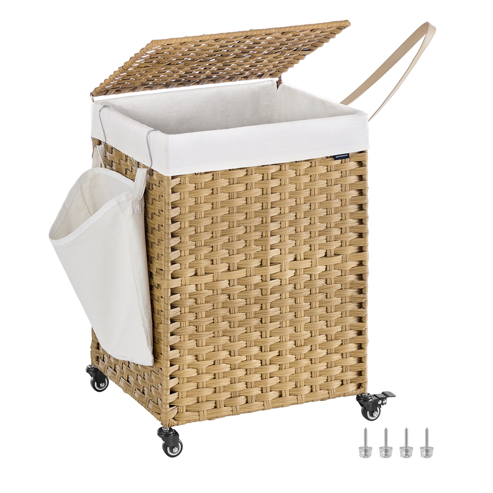 Laundry Basket with Lid 120 L Rolling Laundry Hamper Natural