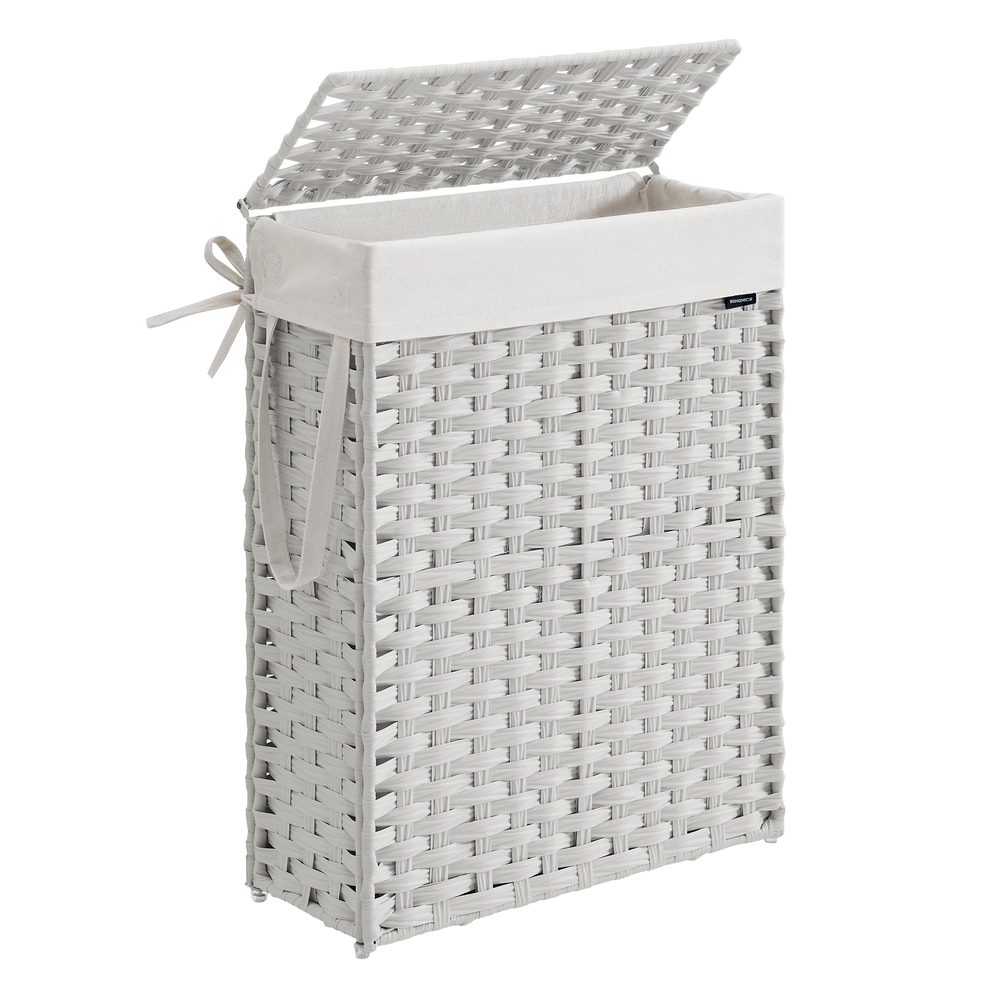 55L Slim Laundry Basket with Lid and Handles Cloud White