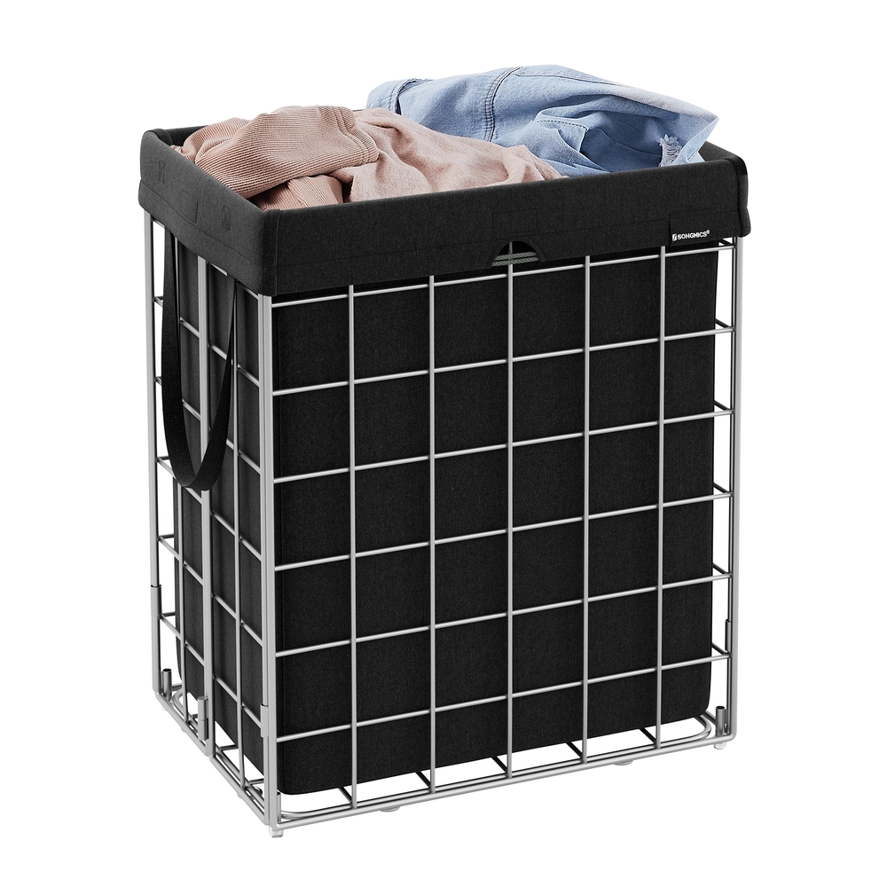 90L Laundry Basket Silver and Classic Black